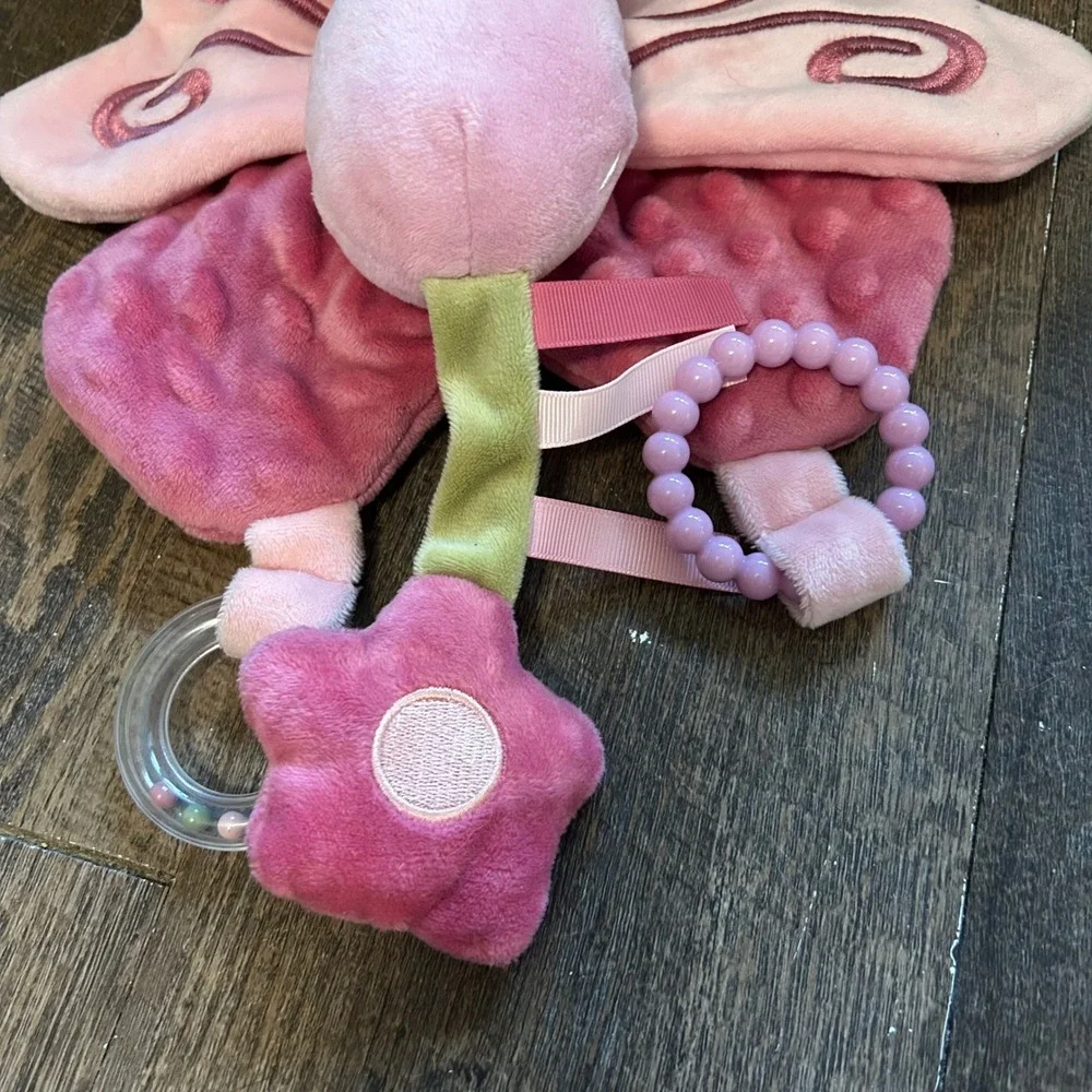 Dreamgro Baby Girl Pink Butterfly Plush Rattle Crinkle Teether Activity Buddy